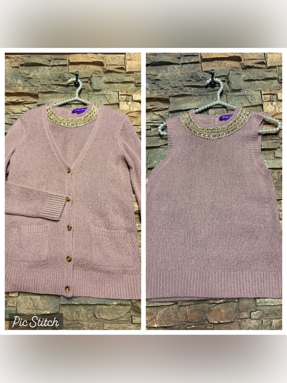 Ralph Lauren Purple Label Hand Knit Jewel Neck Twin Set Sweater Cashmere Silk